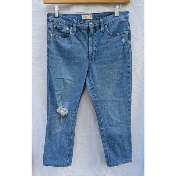 Madewell Women's Mid Rise Perfect Vintage Jeans Sz 29 Cropped Capri Distressed - Picture 3 of 8